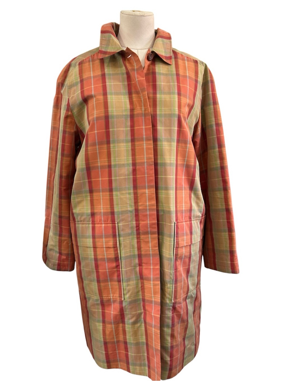 Escada Sport silk blend plaid button down midi coat orange size Large